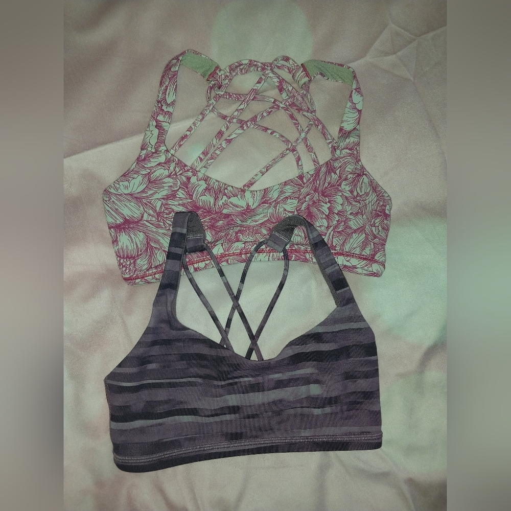 Lululemon Free To Be-  Floral Pink/ White and Striped PURPLE Sports Bras Size 2